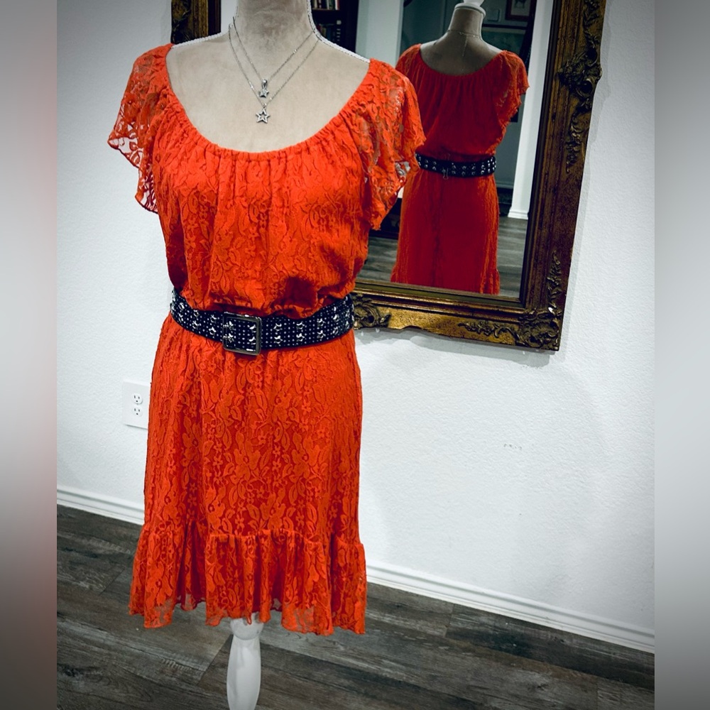 Heart Soul Red Lace Mini Dress with Studded Star Belt & Matching Star Necklace